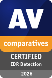 Unabhängig bestätigt: G DATA MXDR erkennt hochkomplexe Angriffe. "Certified EDR Detection"-Logo von AV Comparatives