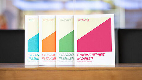 Cover der vier Ausgaben des Magazins "Cybersicherheit in Zahlen"