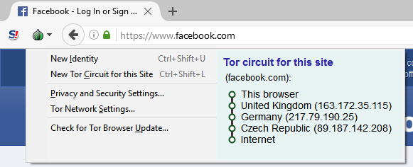 Der Tor-Browser leitet eine Anfrage über mehrere Knotenpunkte.