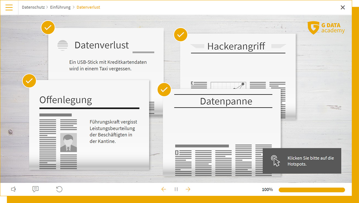 Screenshot aus dem E-Learning Datenschutz & DSGVO